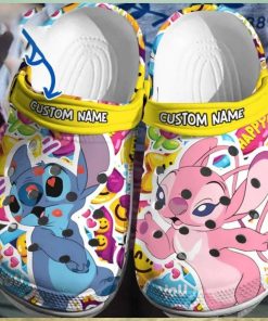 Custom Name Happy Stitch & Angel Crocs