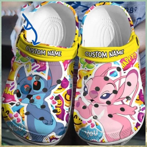 Custom Name Happy Stitch & Angel Crocs