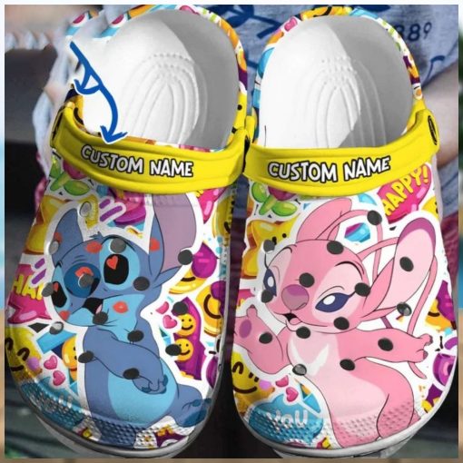 Custom Name Happy Stitch & Angel Crocs