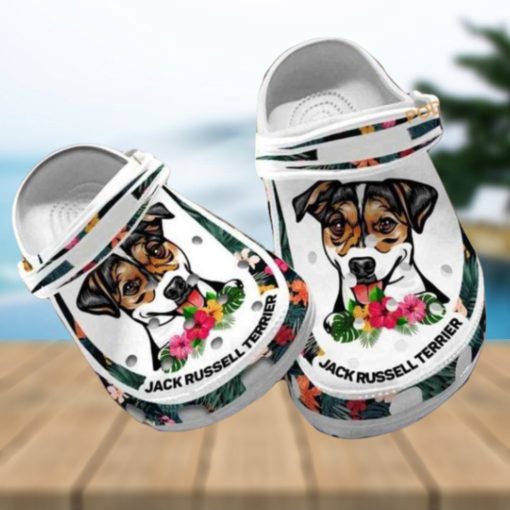 Custom Name Jack Russell Hibiscus Dog Crocs for Terrier Moms