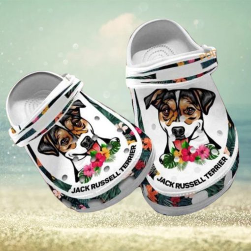 Custom Name Jack Russell Hibiscus Dog Crocs for Terrier Moms