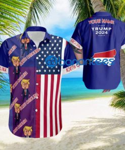 Custom Name Trump Angry North Carolina Hawaiian Shirt Baby Trump Pointing USA Flag Gift For Fans Trump Votes