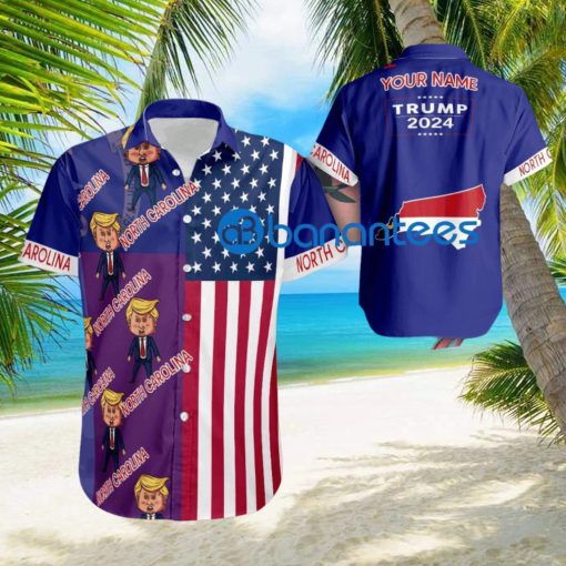 Custom Name Trump Angry North Carolina Hawaiian Shirt Baby Trump Pointing USA Flag Gift For Fans Trump Votes