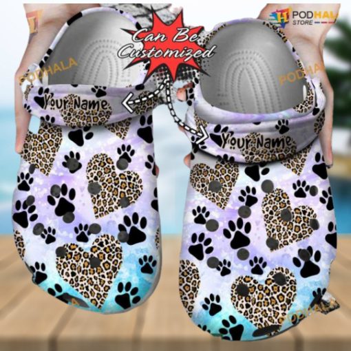 Custom Personalized Dog Paw Heart Leopard Clog Crocs for Pet Lovers