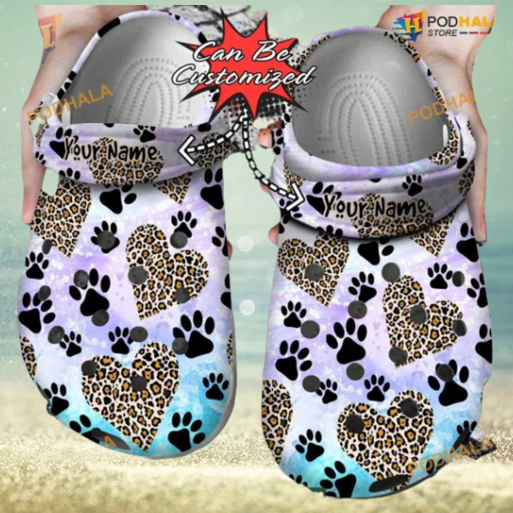 Custom Personalized Dog Paw Heart Leopard Clog Crocs for Pet Lovers Custom Personalized Dog Paw Heart Leopard Clog Crocs for Pet Lovers