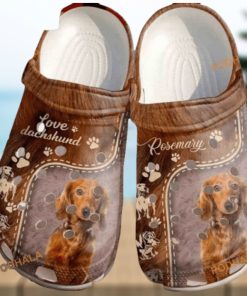 Customized Name Love Dachshund Fur Print Dog Crocs for Fans