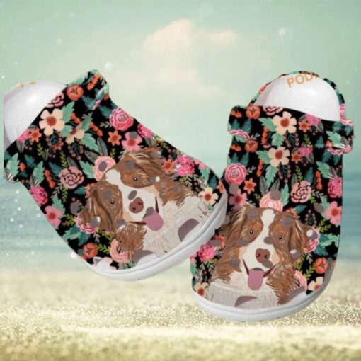 Cute Border Collie Puppy Pink Flower Dog Crocs for Enthusiasts