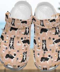 Cute Border Collie with Coffee Patterned Dog Crocs for Fans