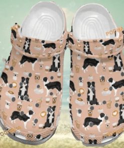 Cute Border Collie with Coffee Patterned Dog Crocs for Fans