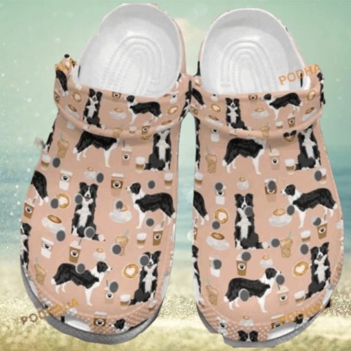 Cute Border Collie with Coffee Patterned Dog Crocs for Fans