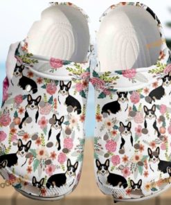 Cute Cartoon Corgi Floral Pattern Dog Crocs for Corgi Fans