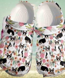 Cute Cartoon Corgi Floral Pattern Dog Crocs for Corgi Fans