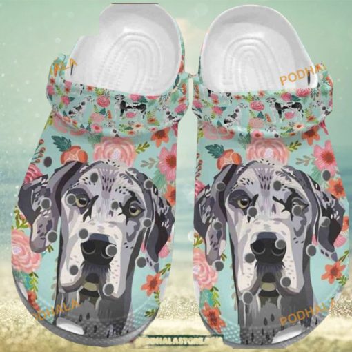 Cute Great Dane Dog Floral Pattern Dog Crocs for Dog Lovers