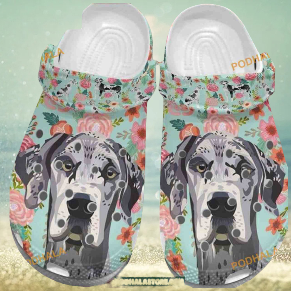 Cute Great Dane Dog Floral Pattern Dog Crocs for Dog Lovers Cute Great Dane Dog Floral Pattern Dog Crocs for Dog Lovers