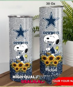 Dallas Cowboys Snoopy Sunflower Custom Name Skinny Tumbler