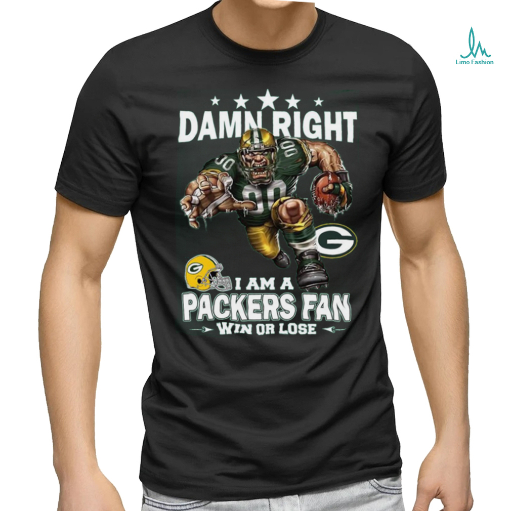 Damn right i am a packers fan mascot win or lose shirt Damn right i am a packers fan mascot win or lose shirt