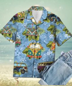 Deluxe Tropical Hippie Bus Mix Blue Theme Hawaiian Shirt