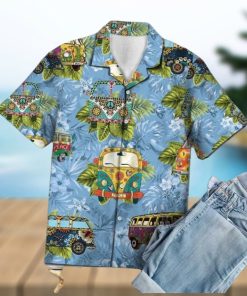 Deluxe Tropical Hippie Bus Mix Blue Theme Hawaiian Shirt