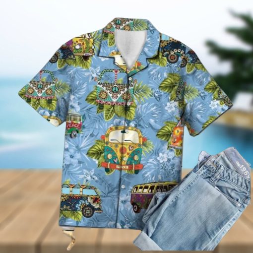 Deluxe Tropical Hippie Bus Mix Blue Theme Hawaiian Shirt