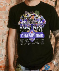 Design 2024 Baltimore Ravens 2024 Champions Team Name Player Mascot Signatures tee shirt