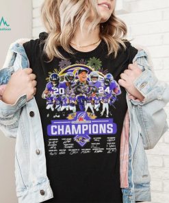 Design 2024 Baltimore Ravens 2024 Champions Team Name Player Mascot Signatures tee shirt