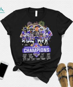 Design 2024 Baltimore Ravens 2024 Champions Team Name Player Mascot Signatures tee shirt