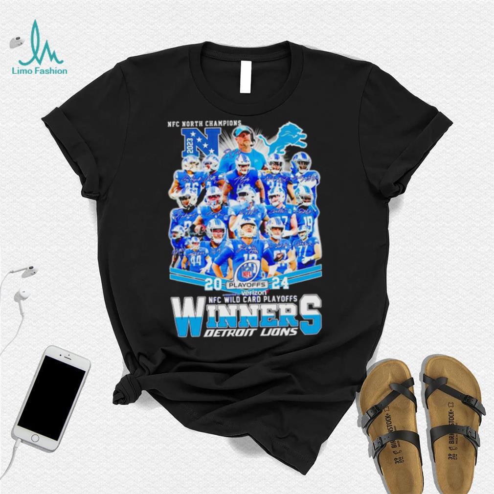 Detroit Lions 2024 NFL Wild Card Playoffs Winners NFC North Champions signatures shirt Detroit Lions 2024 NFL Wild Card Playoffs Winners NFC North Champions signatures shirt