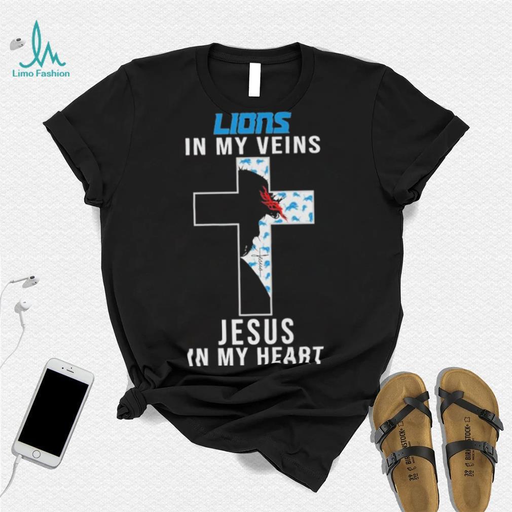 Detroit Lions NFL In My Veins Jesus In My Heart Cross 2024 T Shirt Detroit Lions NFL In My Veins Jesus In My Heart Cross 2024 T Shirt