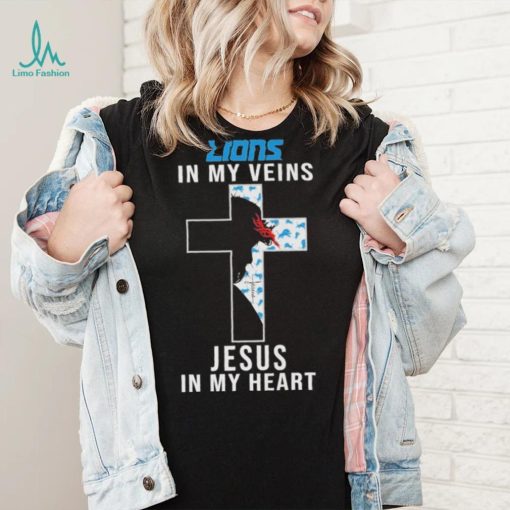 Detroit Lions NFL In My Veins Jesus In My Heart Cross 2024 T Shirt