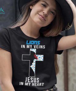 Detroit Lions NFL In My Veins Jesus In My Heart Cross 2024 T Shirt