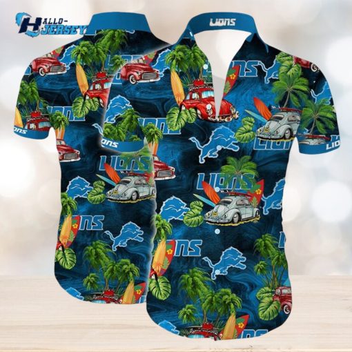 Detroit Lions Tropical Flower Short Sleeve Hawaiian Shirt