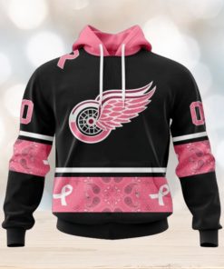 Detroit Red Wings Hoodie Specialized Design In Classic Style With Paisley! WE WEAR PINK BREAST CANCER Hoodie