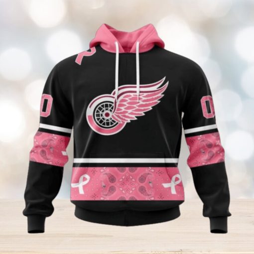 Detroit Red Wings Hoodie Specialized Design In Classic Style With Paisley! WE WEAR PINK BREAST CANCER Hoodie