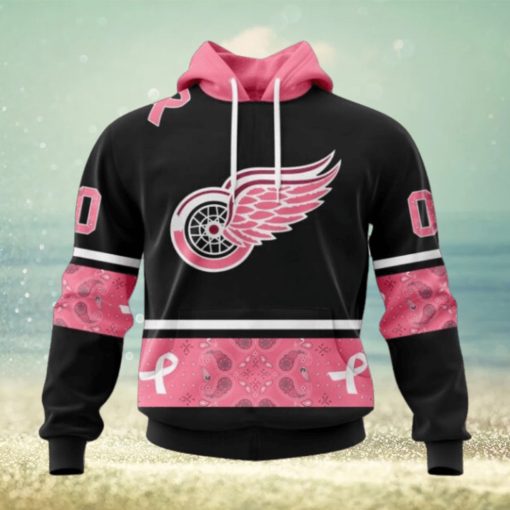 Detroit Red Wings Hoodie Specialized Design In Classic Style With Paisley! WE WEAR PINK BREAST CANCER Hoodie