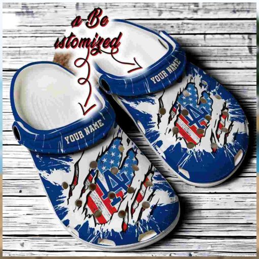 Dodgers Crocs Personalized LA Dodgers Baseball Ripped American Flag Clog Shoes Gift