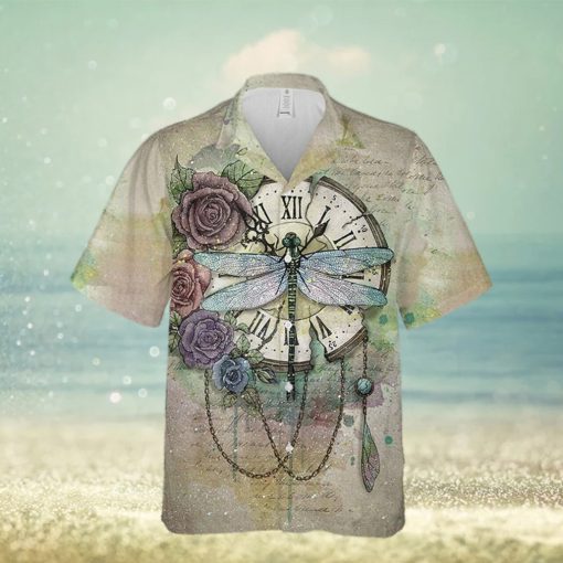 Dragonfly Time Flies Theme 3D Print Unisex Hawaiian Shirt