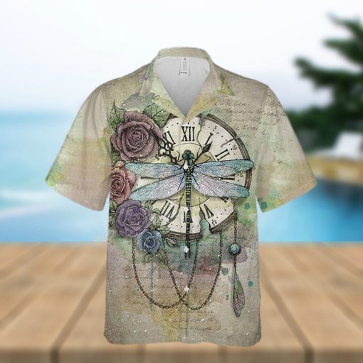 Dragonfly Time Flies Theme 3D Print Unisex Hawaiian Shirt