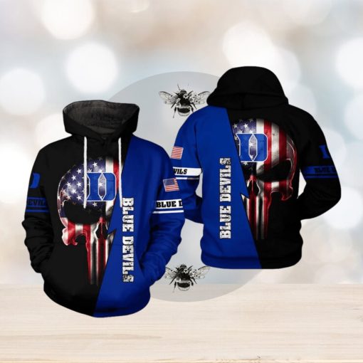 Duke Blue Devils NCAA US Flag Skull 3D Printed Hoodie