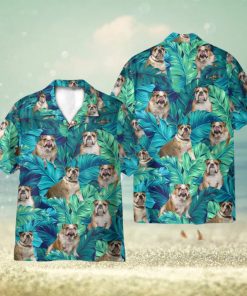 England Bulldog Tropical Leaves Pattern 3D Hawaiian Shirt Holiday Gift