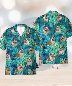 England Bulldog Tropical Leaves Pattern 3D Hawaiian Shirt Holiday Gift