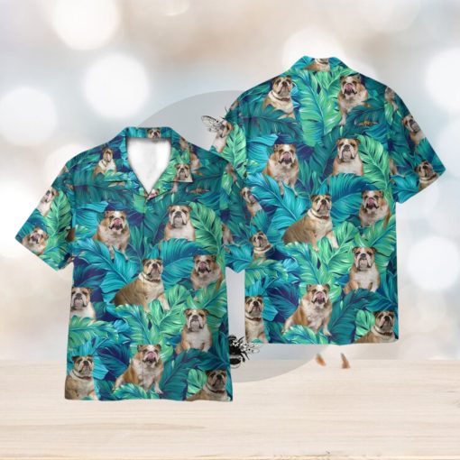 England Bulldog Tropical Leaves Pattern 3D Hawaiian Shirt Holiday Gift