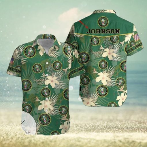 Find Name Personalized US Army Green Hibiscus Hawaiian Shirts