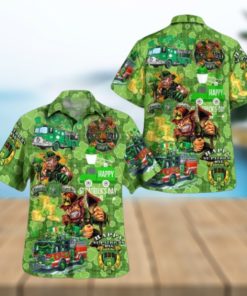 Fire Truck St Patrick’s Day green Hawaiian Shirt