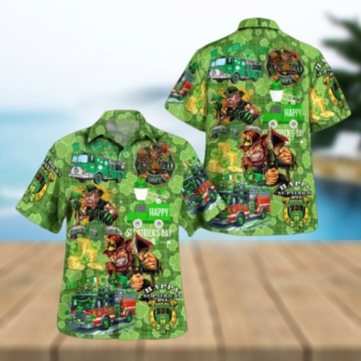 Fire Truck St Patrick’s Day green Hawaiian Shirt