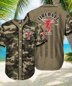 Fireball Cinnamon Whisky Camouflage Green Brown Baseball Jersey