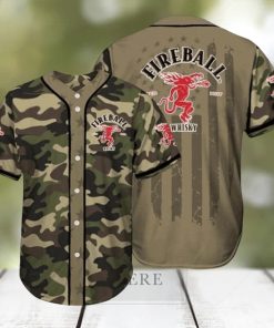 Fireball Cinnamon Whisky Camouflage Green Brown Baseball Jersey