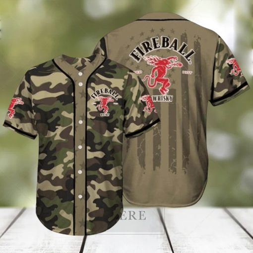 Fireball Cinnamon Whisky Camouflage Green Brown Baseball Jersey