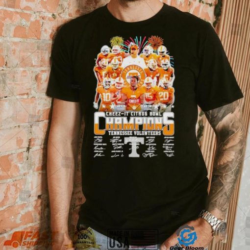 Fireworks 2023 Cheez It Citrus Bowl Champions Tennessee Volunteers signatures shirt