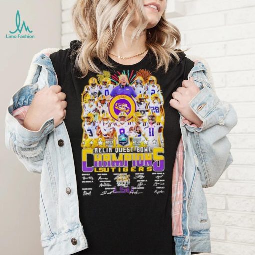 Fireworks 2023 Reliaquest Bowl Champions LSU Tigers signatures shirt