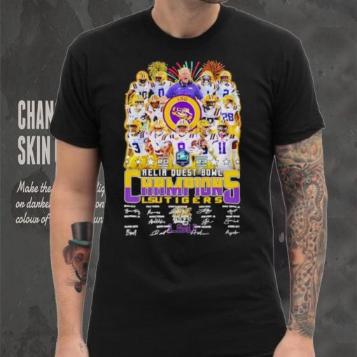 Fireworks 2023 Reliaquest Bowl Champions LSU Tigers signatures shirt